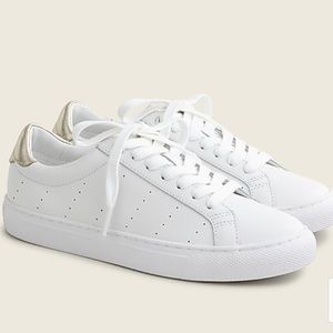 JCrew leather sneakers white with gold detail